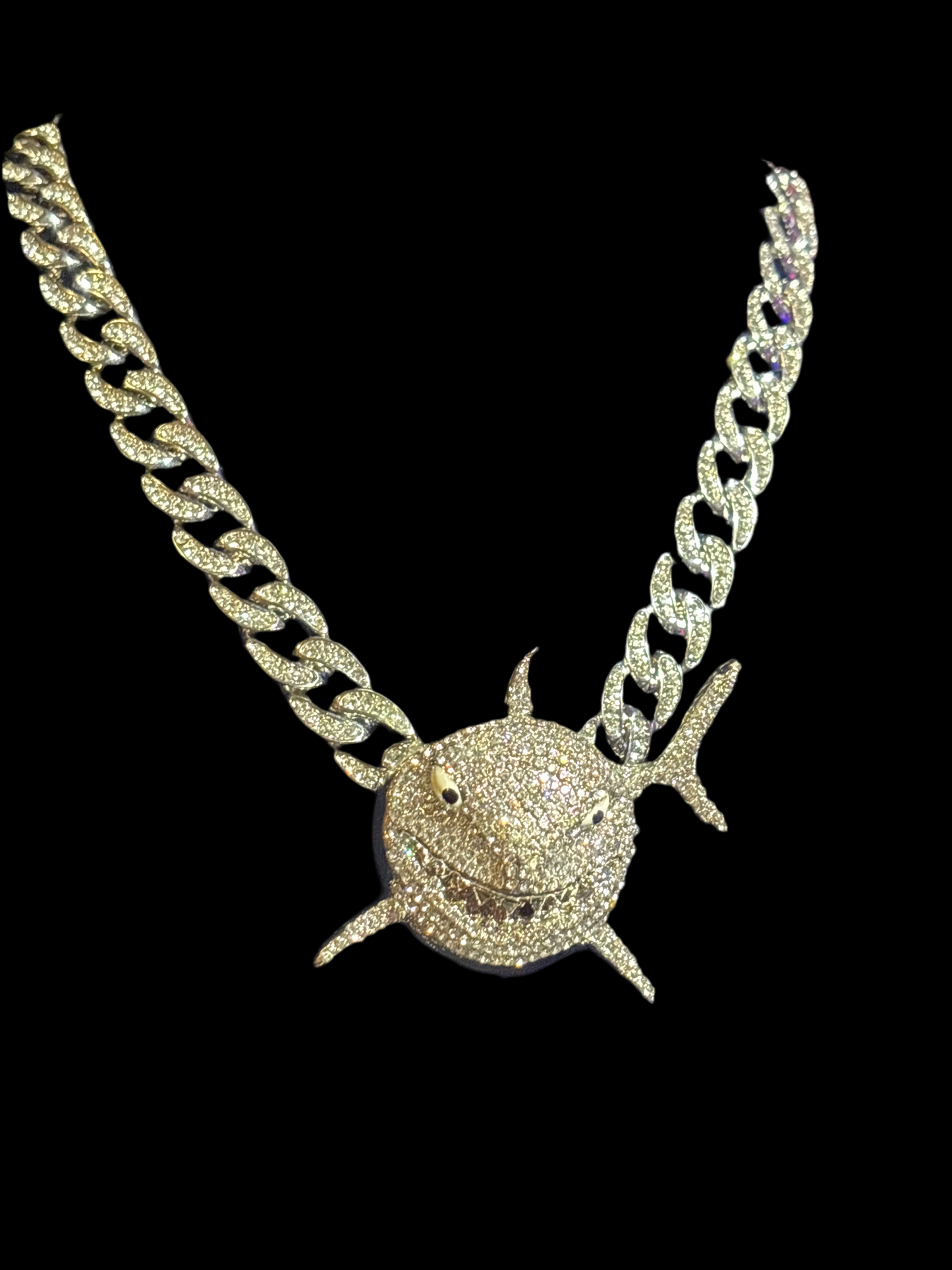 26" Iced Out White Gold Filled Cuban with VVS CZ Large Shark Pendant.