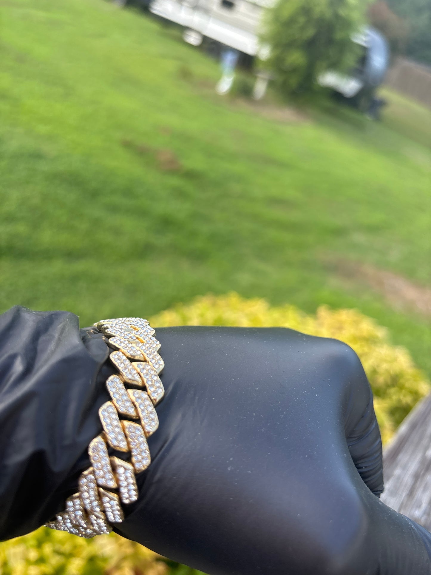 8" Iced Out Yellow Gold Filled CZ Cuban link Bracelet match for Necklace
