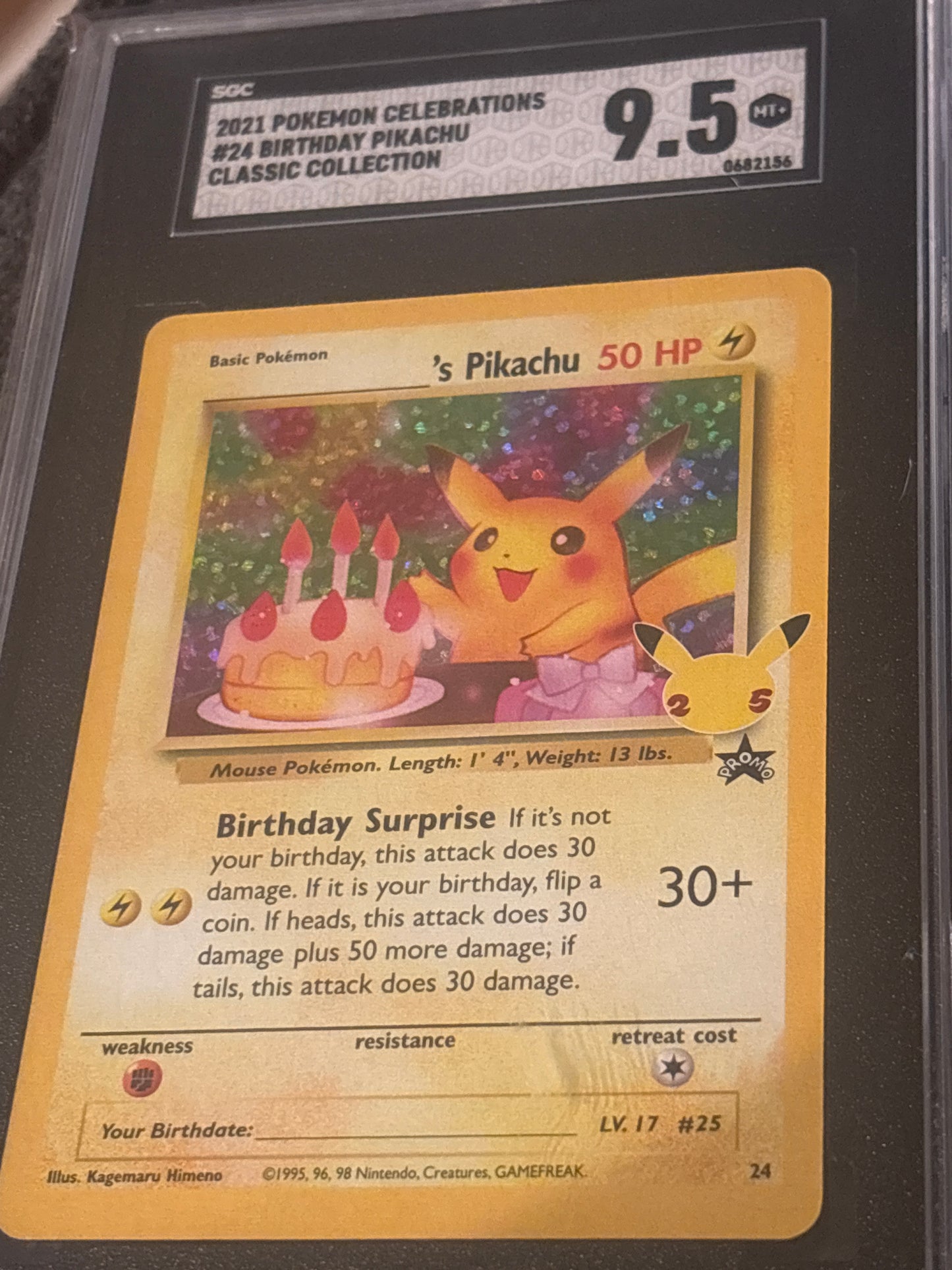 2021 Pokémon celebrations #24 Birthday Pikachu graded in a 9.5 Tuxedo Black Slab