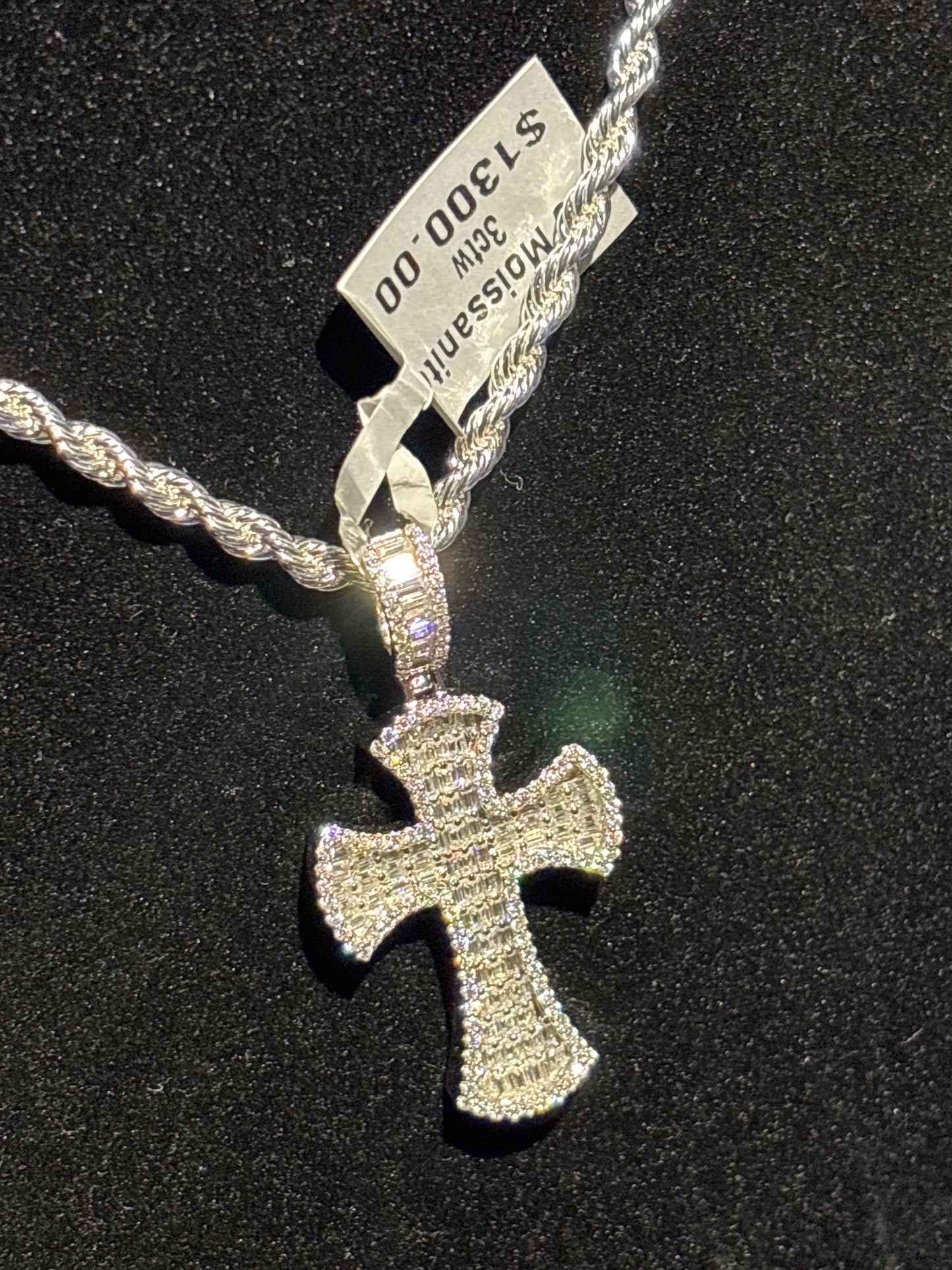 3 CTW Moissanite and 925 Silver Cross Pendant