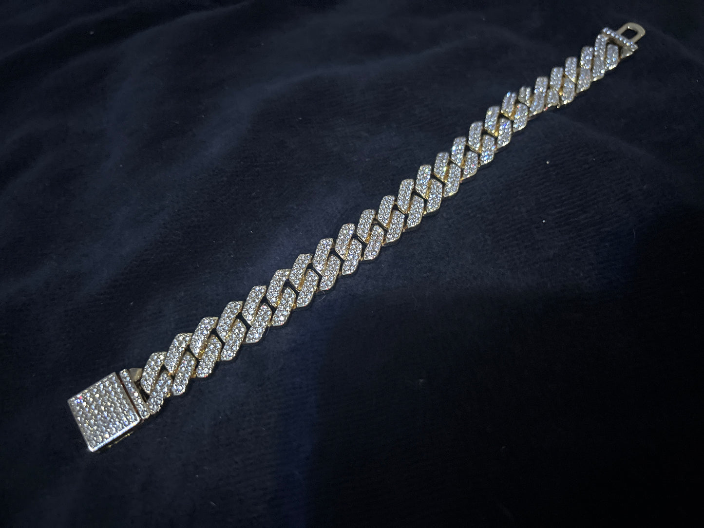 8" Iced Out Yellow Gold Filled CZ Cuban link Bracelet match for Necklace