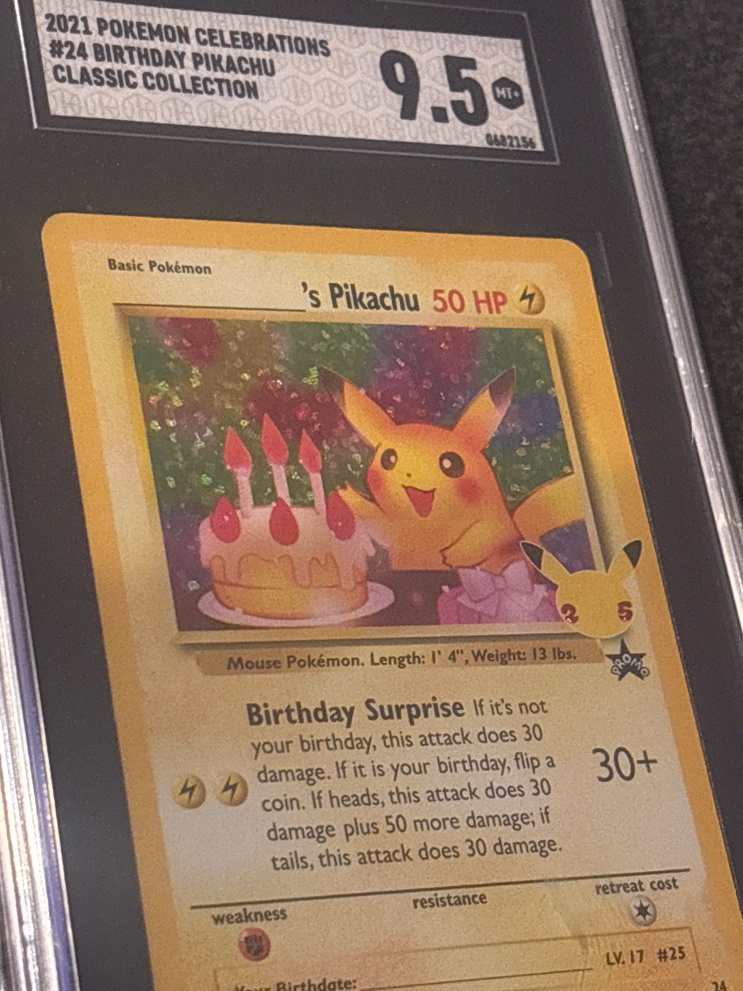 2021 Pokémon celebrations #24 Birthday Pikachu graded in a 9.5 Tuxedo Black Slab