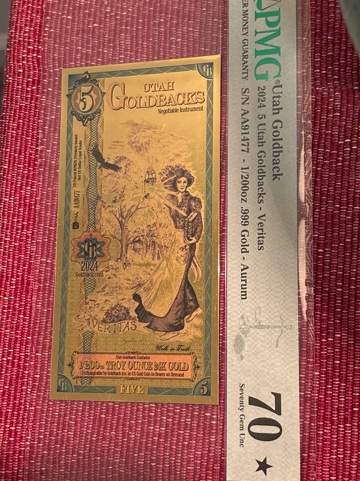 2024 Double Alpha Utah 5 GoldBack graded in PMG 70