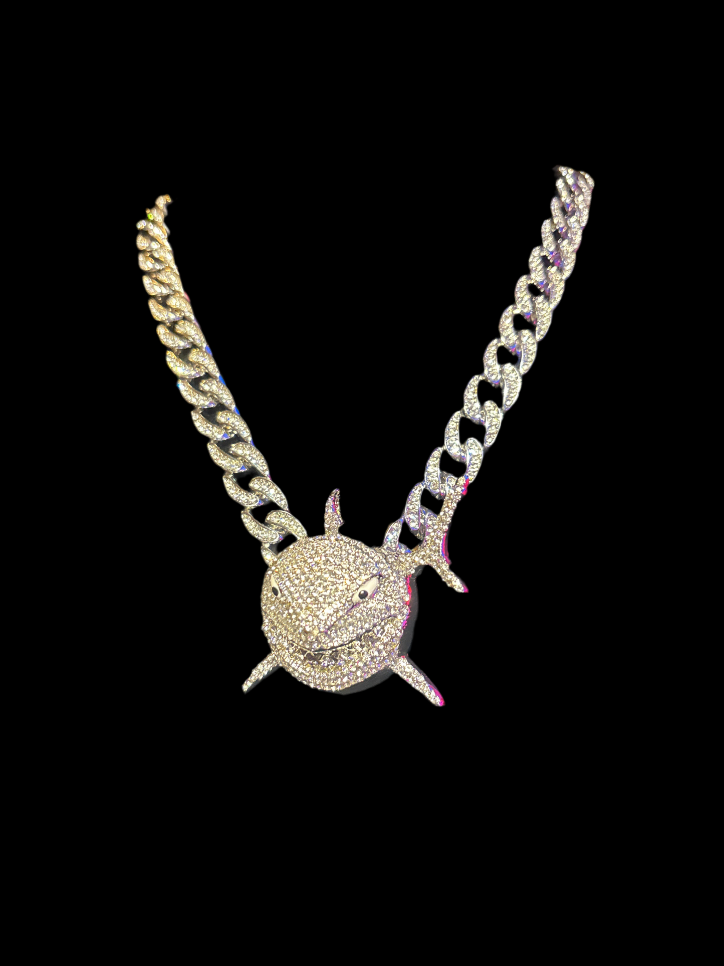 26" Iced Out White Gold Filled Cuban with VVS CZ Large Shark Pendant.