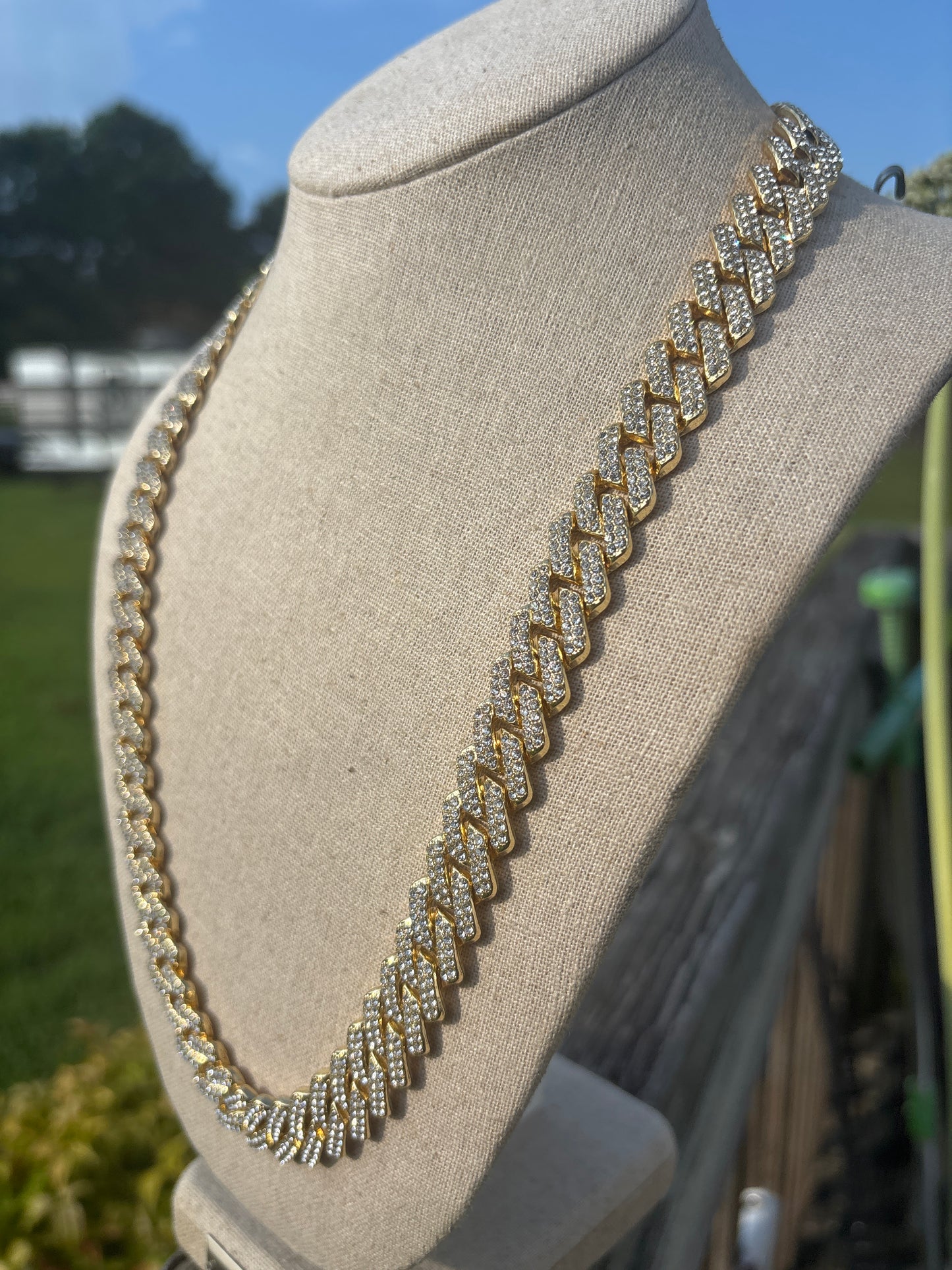 20" Iced Out Yellow Gold Filled Cuban