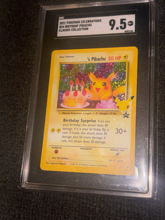 2021 Pokémon celebrations #24 Birthday Pikachu graded in a 9.5 Tuxedo Black Slab