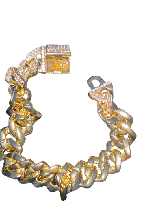 8" Iced Out Yellow Gold Filled CZ Cuban link Bracelet match for Necklace