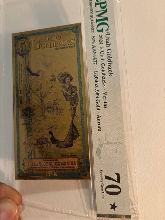 2024 Double Alpha Utah 5 GoldBack graded in PMG 70