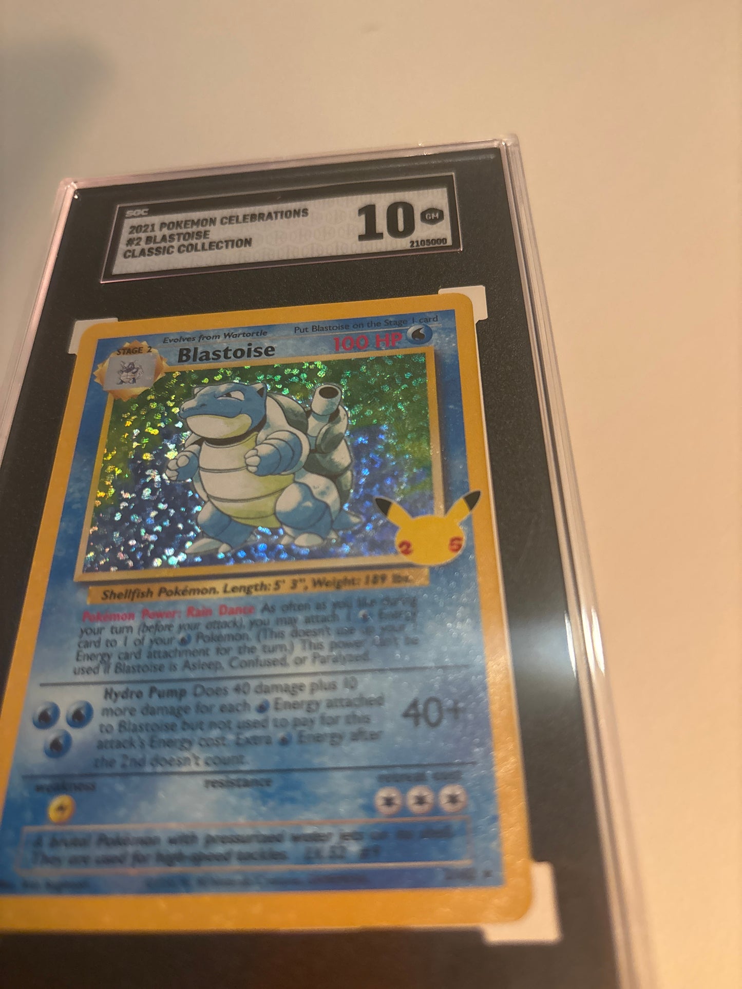 2021 Pokémon Celebrations edition #2 Blastoise. Classic Collection in Gem Mint 10 Tuxedo Black Slab