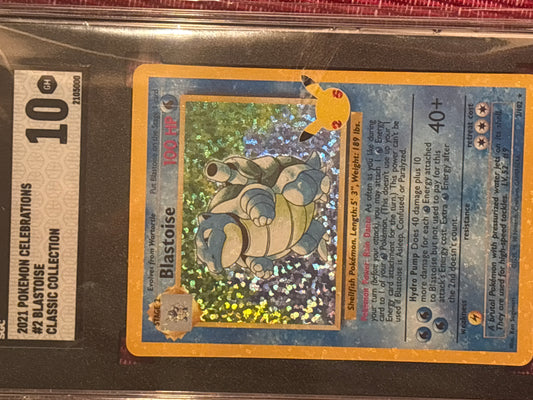 2021 Pokémon Celebrations edition #2 Blastoise. Classic Collection in Gem Mint 10 Tuxedo Black Slab