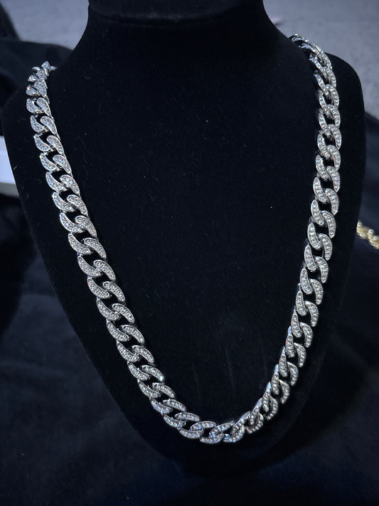 26" Iced out 14k White Gold Filled Cuban