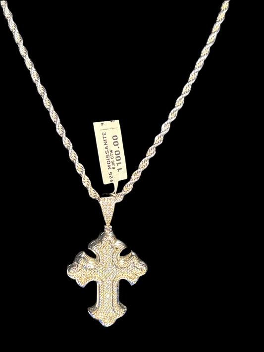 6.00 CTW Moissanite Cross Pendant set in 925 Silver