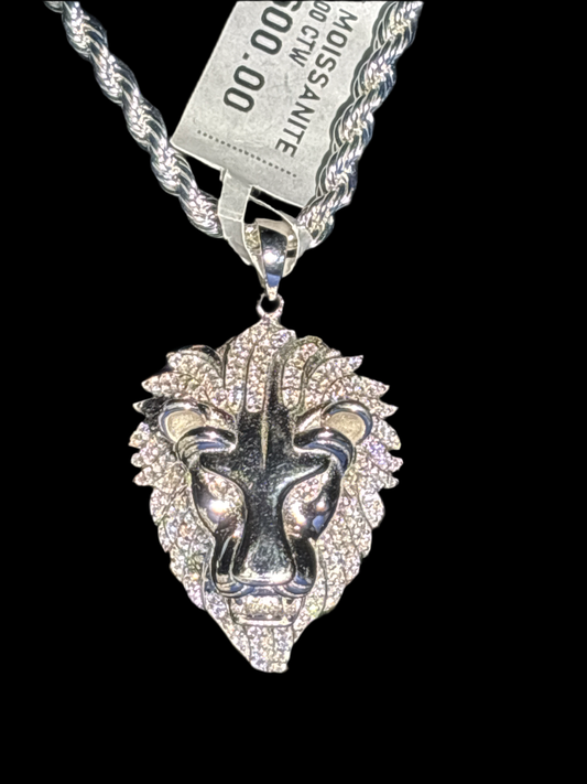 3.00 Moissanite and 925 Silver Lion Pendant