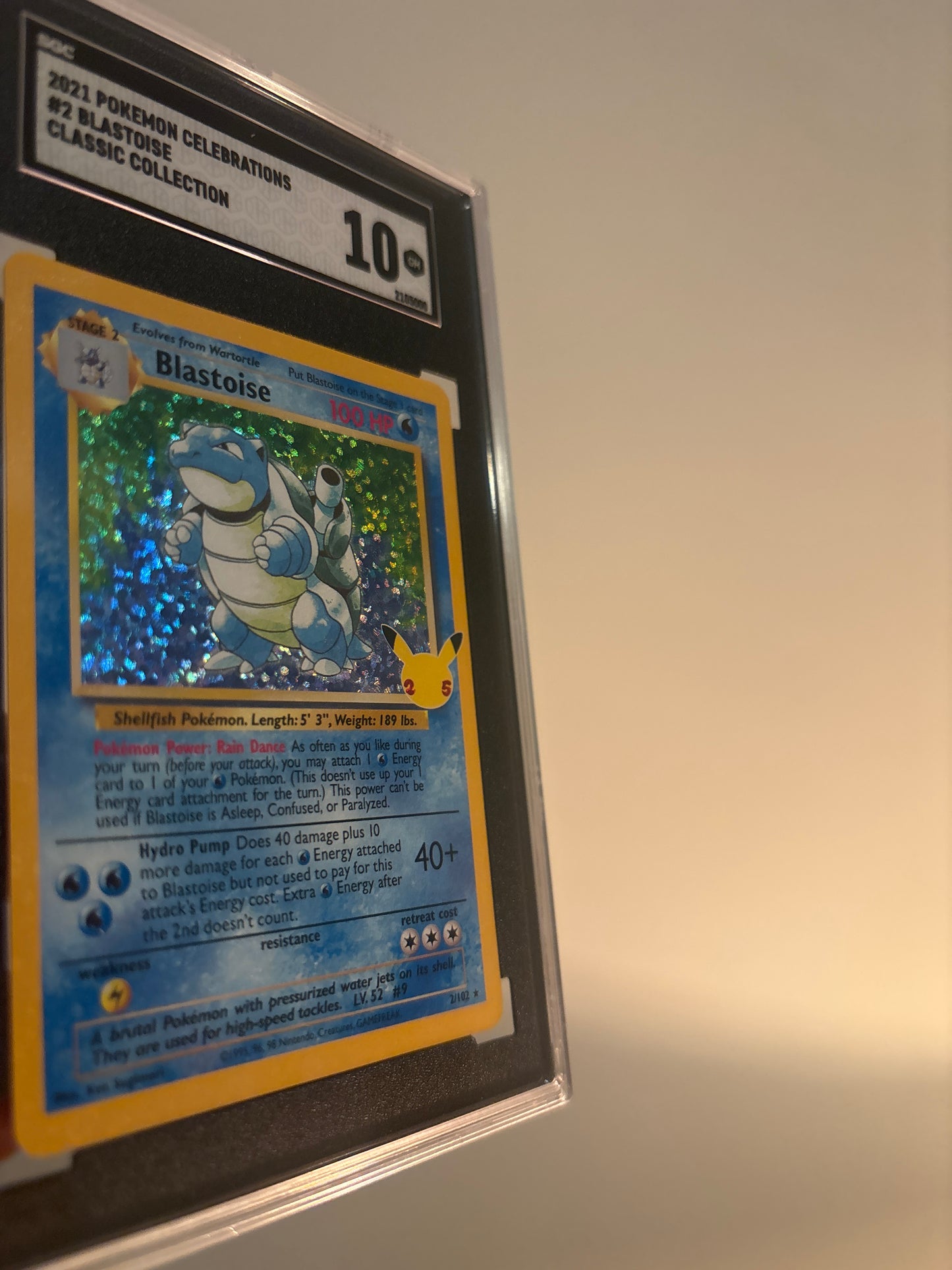 2021 Pokémon Celebrations edition #2 Blastoise. Classic Collection in Gem Mint 10 Tuxedo Black Slab