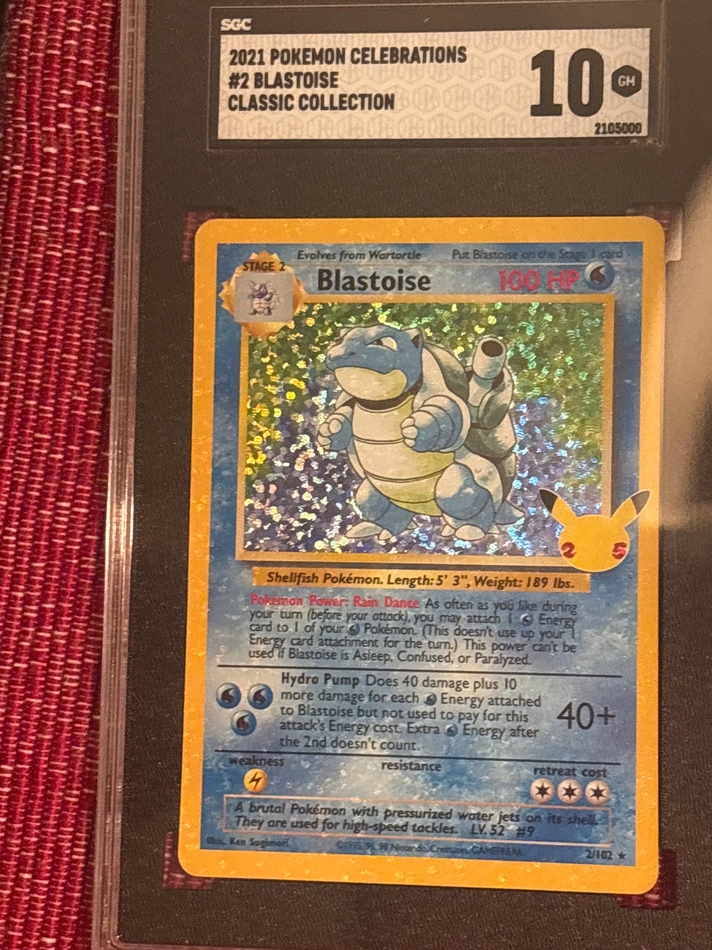 2021 Pokémon Celebrations edition #2 Blastoise. Classic Collection in Gem Mint 10 Tuxedo Black Slab